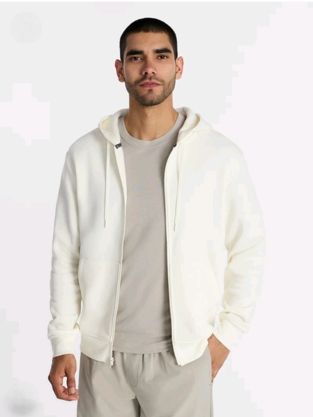 Athletic Works Men's Fleece Zip Hoodie Sweatshirt, New Ivory Size Medium & 3XL